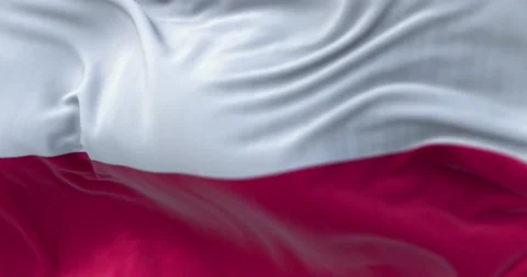 Close-up view of the Poland national flag waving in the wind Stock Footage 202093279