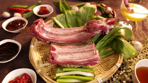Close view pork chops, small chops and ribs (3) 動画素材 202258575