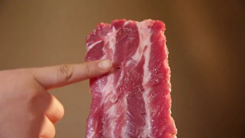 Close view pork chops, small chops and ribs (5) Stock Footage 202258625