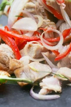 Close up view of pork salad Stock Photos