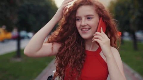 Close up view of positive young student girl with adorable curly ginger hair Stock Footage 115670020