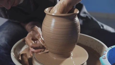 Close-up view of potter making jug from clay. Handmade concept in slow motion Stock Footage 115130520