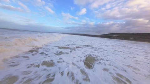 Close-up view of powerful waves rolling toward beach Video stock 344676154