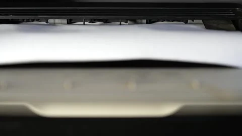 Close-up view of printing document. Printer work in office or home Stock Footage 265020945