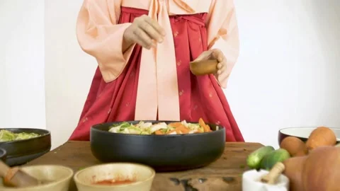 Close up view process of making kimchi, Korean traditional pickles, in big .. Stock Footage 272465928