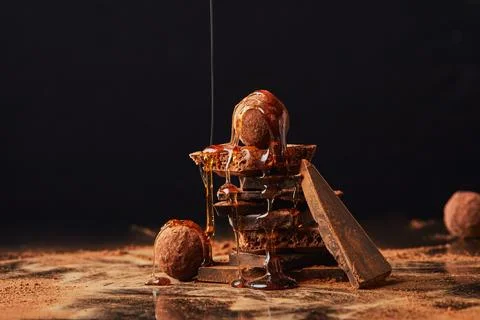 Close view process pouring caramel Stock Photos