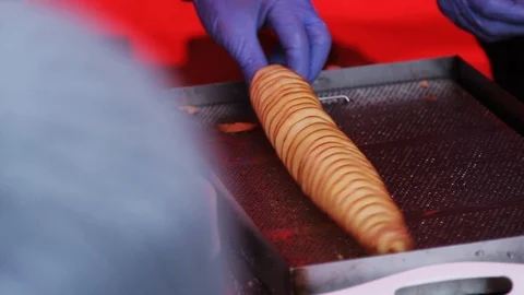 Close up view of the process of preparation of potatoes chips. Unhealthy, junk Stock Footage 99602000