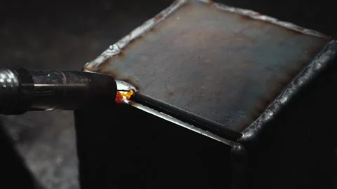 Close Up View Of Professional Metal Welding Torch Burning In Workshop Stock Footage 340120952