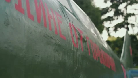 A close up view on the pursuit plane, fighter with a red star monument Video stock 148209304
