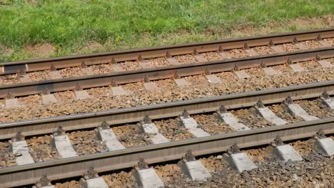 Close View Of Railroad Track Moving At High Speed. Camera moves along railway. 스톡 동영상 81570443