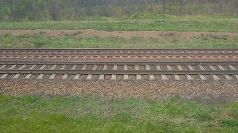 Close View Of Railroad Track Moving At High Speed. 스톡 동영상 81574642