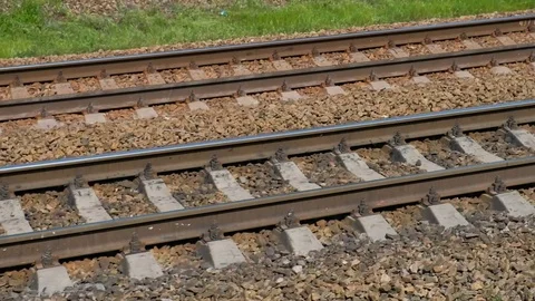 Close View Of Railroad Track Moving At High Speed. Camera moves along railway. 스톡 동영상 81575272