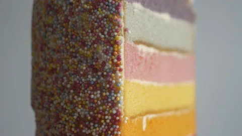 A close up view of a rainbow cake slice.  Stock Footage 151432911