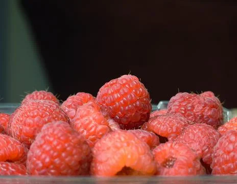 A close up view of raspberries Stock Photos