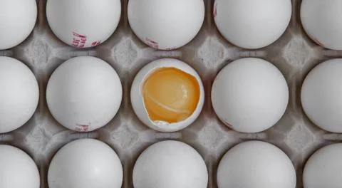 Close up view of raw chicken eggs in a box Stock Photos