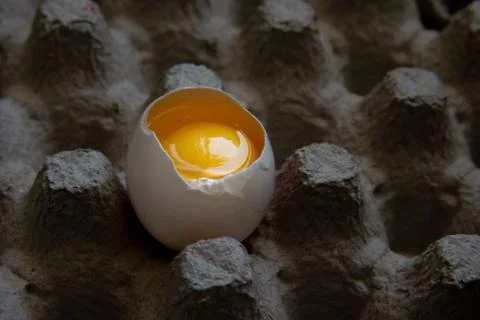 Close up view of raw chicken eggs in a box Stock Photos