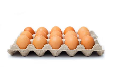 Close-up view of raw chicken eggs on white background. Raw chicken eggs in eg Stock Photos