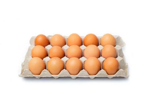 Close-up view of raw chicken eggs on white background. Raw chicken eggs in eg Stock Photos