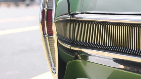 Close up view of rear grill and tail lamp of luxury classic car. Stock Footage 279526530