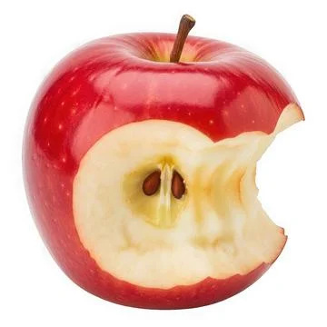 A close-up view of a red apple with a bite taken out of it, revealing the w.. Stock Illustration
