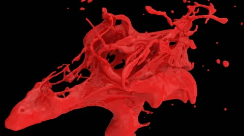 Close-up view of red color splashing in slow motion, isolated on black (FULL HD) Video stock 45110078