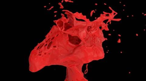 Close-up view of red color splashing in slow motion, alpha included (FULL HD) Stockbeeldmateriaal 45193680
