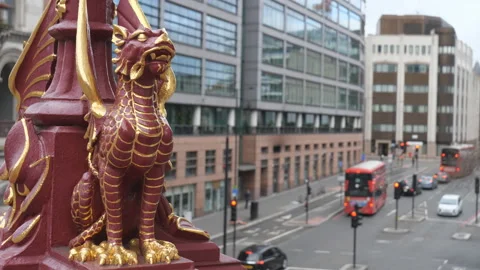 A close-up view of a red dragon on a lamppost. Stock Footage 126455118
