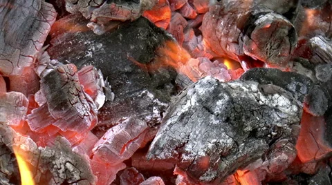 Close up view of red-hot coal.  Stock Footage 56171269