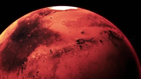 Close-up view of a red planet with rocky surface against a black space back.. Stock Footage 340389329