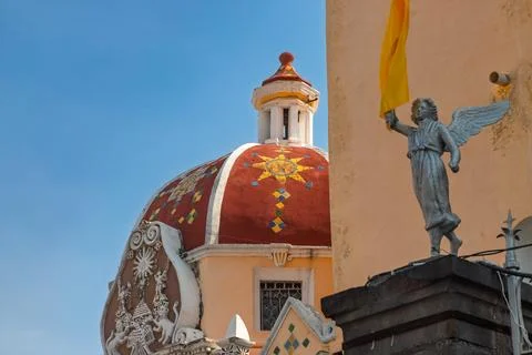 Close-up view of red tiled dome with colorful star patterns Stock Photos