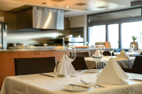 Close-up view of a refined table setting in an upscale restaurant interior Stock Photos