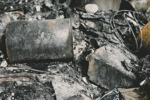 Close up view of remnants of burned down Stock Photos