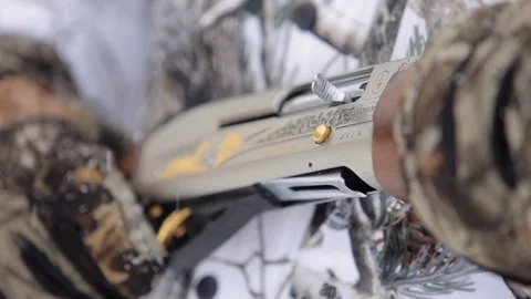 Close-up view of rifle. Man's hands hold a rifle Stock Footage 91863248