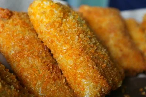 Close up view Rissole Mayonnaise (Risol Mayo). Sausage rissole is a small p.. Stock Photos