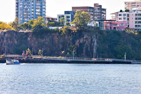 Close view of a river and a mountain Stock Photos