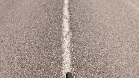 Close up view of road line with moving camera perspective Video stock 317441198