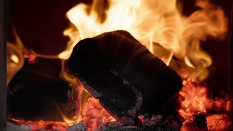 A close-up view of a roaring fireplace Stock Footage 333194022