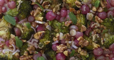 Close-up view of roasted broccoli and radish salad background. Stock Footage 310624017