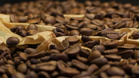 Close Up View Of Roasted Coffee Beans Stock Footage 146828137