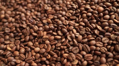 Close-up view of roasted coffee beans, a rich brown texture for your morning Stock Footage 338431315