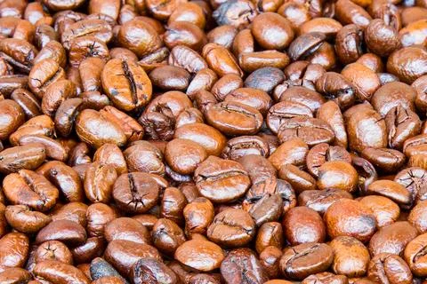 Close up view of roasted coffee beans with rich brown tones Stock Photos