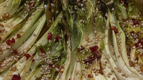 Close-up view of roasted pak choi. Stock Footage 277218384