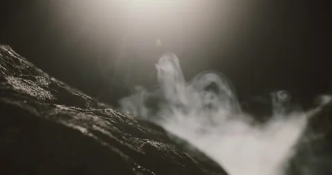 Close up view of rocks in the smoke, mountains at night Stock Footage 153236982
