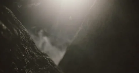 Close up view of rocks in the smoke, mountains at night Stock Footage 154100425