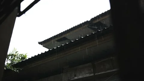 Close up view of a roof during raining Stock Footage 146599185