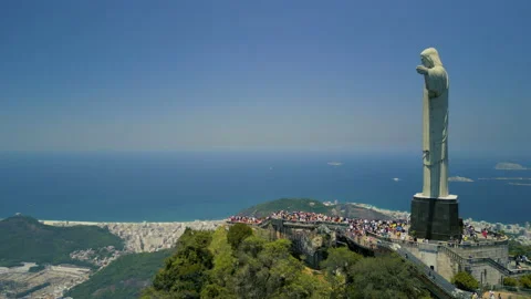 Close-up View Rotating Around Tourists, Christ the Redeemer, 4k Stock Footage 240043774
