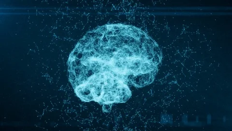 Close up view of rotating artificial intelligence (AI) brain animation, data Stock Footage 115668441