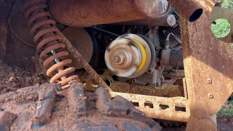 Close-up view of a rotating engine from an off-road vehicle Stock Footage 296588518