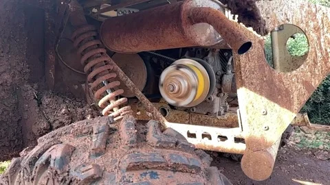 Close-up view of a rotating engine from an off-road vehicle Stock Footage 296588618