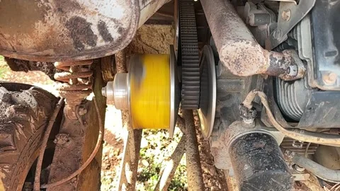 Close-up view of a rotating engine from an off-road vehicle Stock Footage 296589254